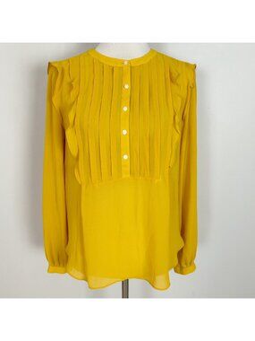 NEW Loft Yellow‎ Ruffle Flowy Top Classic Career Business Casual Lightweight